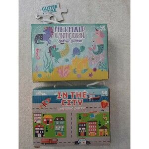 SET OF 2 : Metallic, In the City & Mermaid Unicorn Glitter  Puzzle 48 pcs